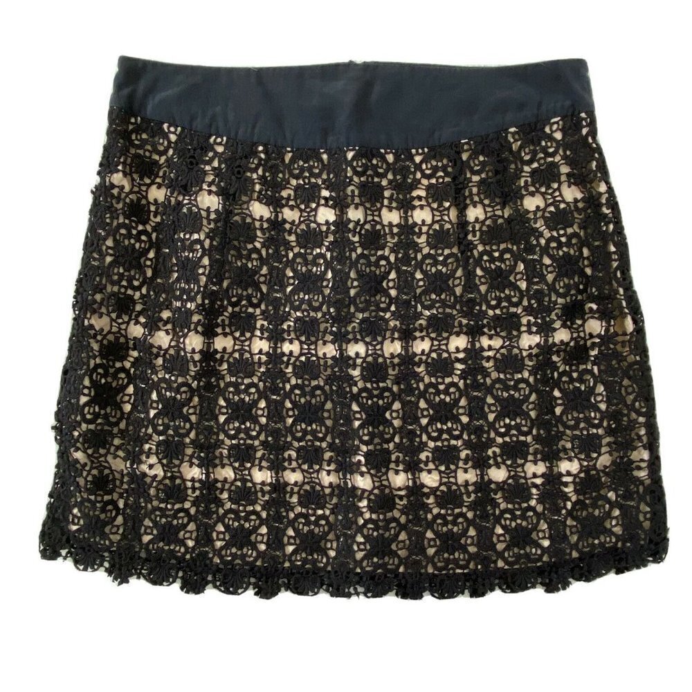 Fleur Wood Women's Jr size 1 Lined Cotton Lace Mini Skirt Black Fleshtone Lining